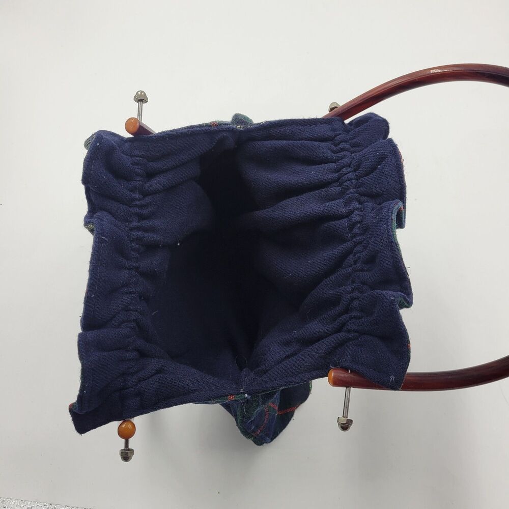 Vitg Tartan Plaid Purse w/ navy lining Handbag with Double Bakelite Handles - Picture 4 of 4